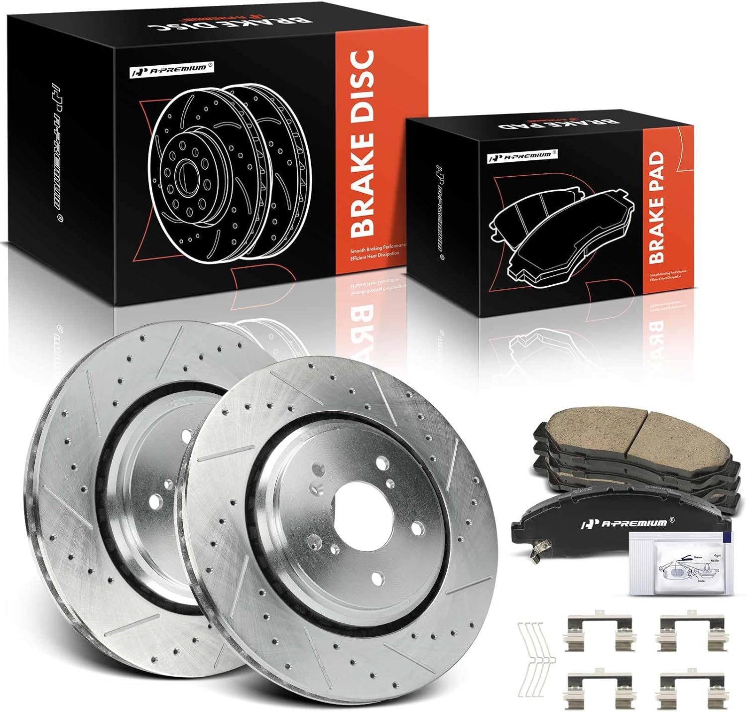 A-Premium 12.60 inch (320mm) Front Drilled and Slotted Disc Brake Rotors + Ceramic Pads Kit Compatible with Select Acura Models - MDX 2014 2015 2016, 6-PC Set