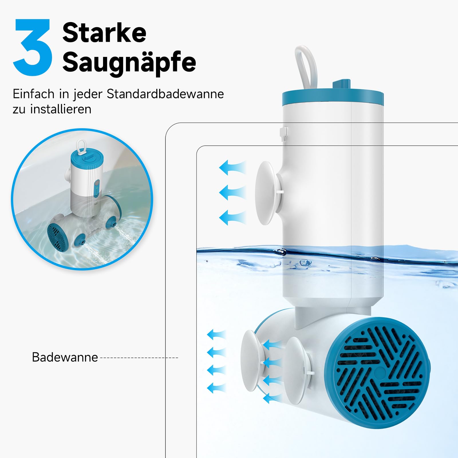 Badewannendüsen für Wanne,Whirlpool badewannetragbares mit Doppeldüsen für Badewanne,3 stufigem Wasserfluss,Kabelloser 5000mAh Akku,Badezubehör für Frauen, Männer, entspannender täglicher Gebrauch