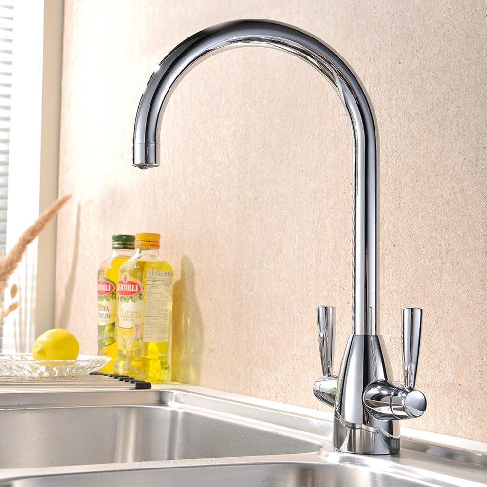 Witsinhome Solid Brass Chrome Double Handles Kitchen Sink Mixer Basin Tap,Great Quality