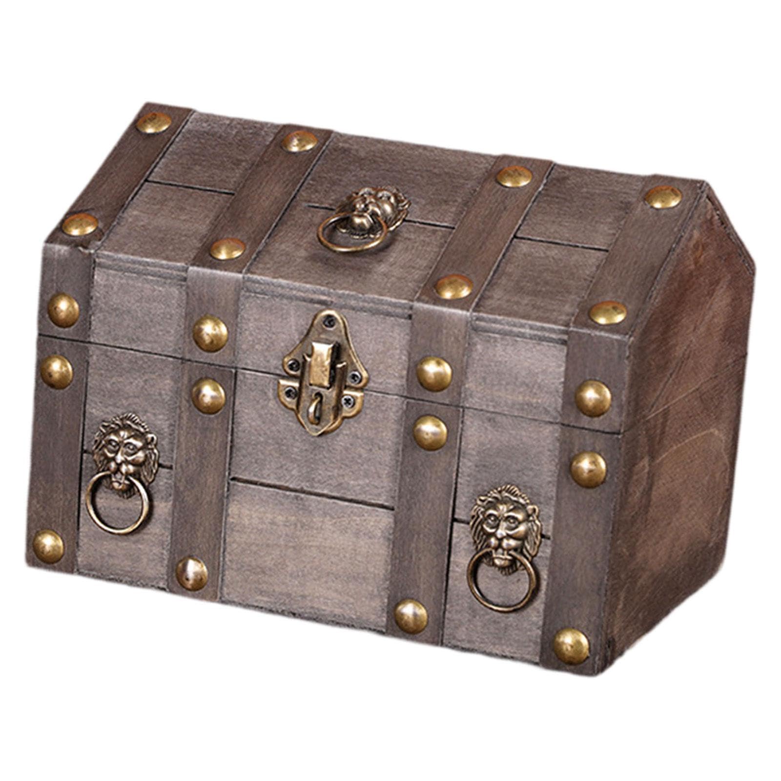 CALANDIS™ Pirate Treasure Chest Solid Wood for Women Vintage Design Storage Box Gray | Trunks & Chests | Furniture-image-24