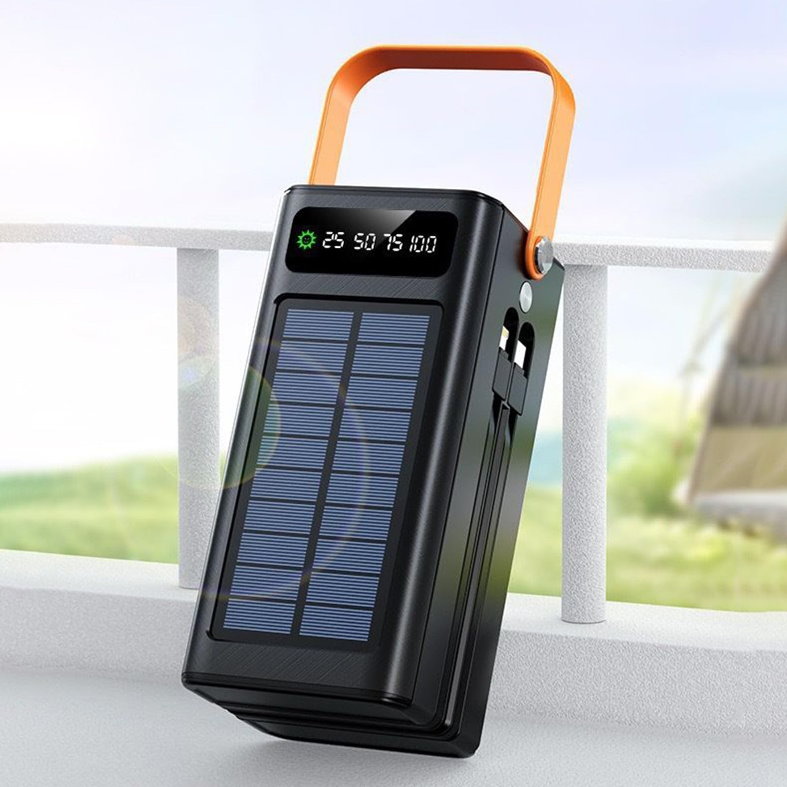 Przenośna Ładowarka Solarna 120W Szybkie Ładowanie | 50000 mAh Sprzęt Survivalowy ze Światłem 4 Wyjścia i 3 Wejścia ze Zintegrowanymi Kablami do Wszystkich Urządzeń Mobilnych