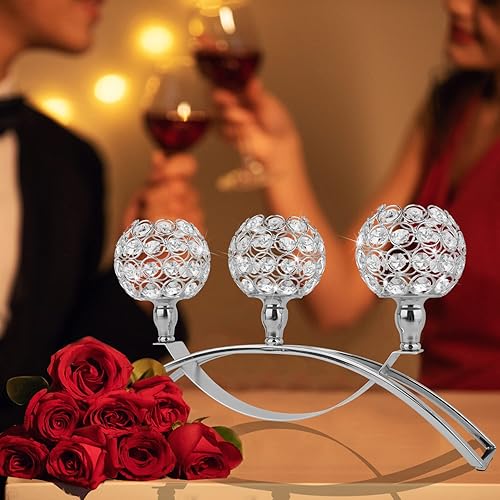 Miniatura 5 de Portavelas de cristal de 3 brazos centros de mesa de mesa de comedor gabinete de bufé decoración del hogar centros de mesa portavelas de pilar