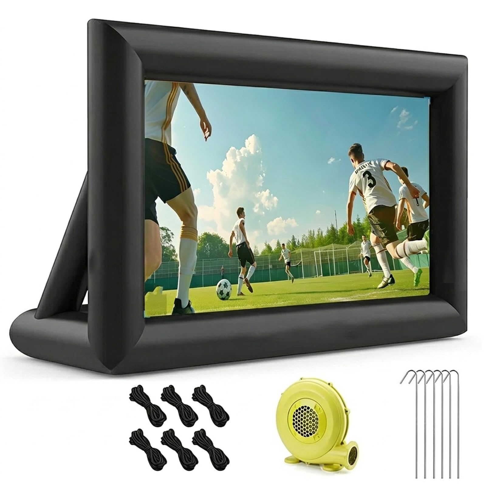 Schermo Gonfiabile 16:9 per Cinema all’Aperto con Borsa | Retro Nero, Gonfiaggio in 2–4 Min e Telo Lavabile a Proiezione Frontale per Giardini, Spiagge ed Eventi(16ft)