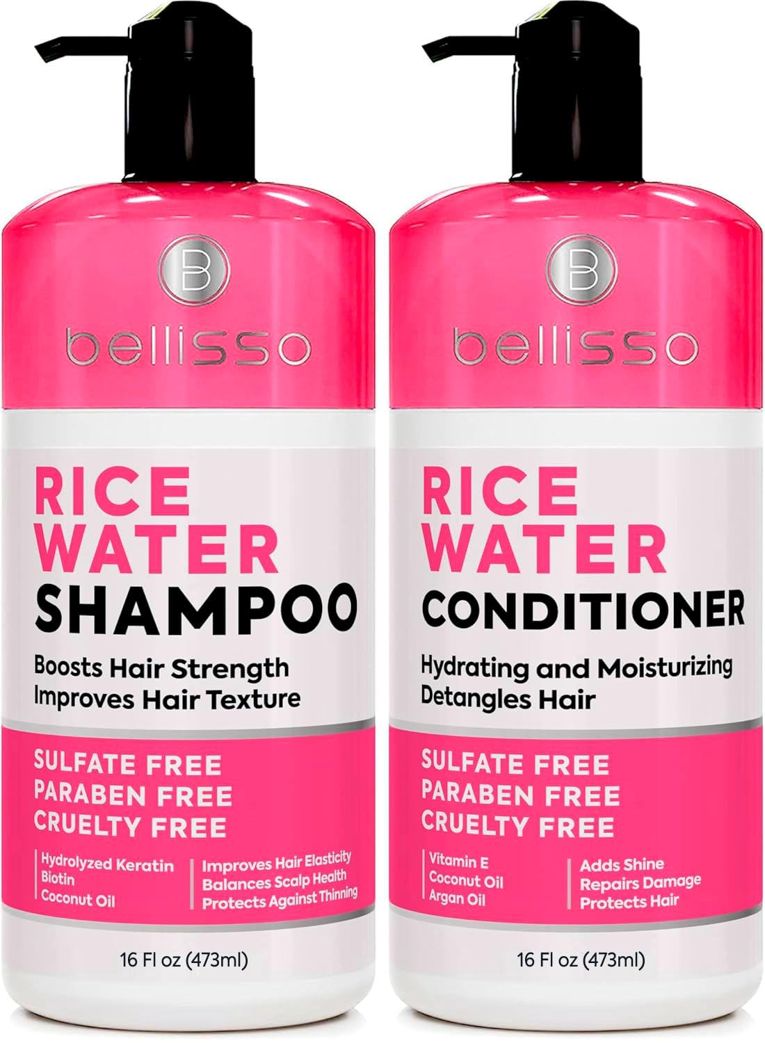 Rice Water Shampoo and Conditioner Set - Sulfate Free for Thin and Fine Hair - Fuller, Thickening Formula for Women and Men - With Strengthening Saw Palmetto - Anti Thinning, Volumizing for Thick Hair