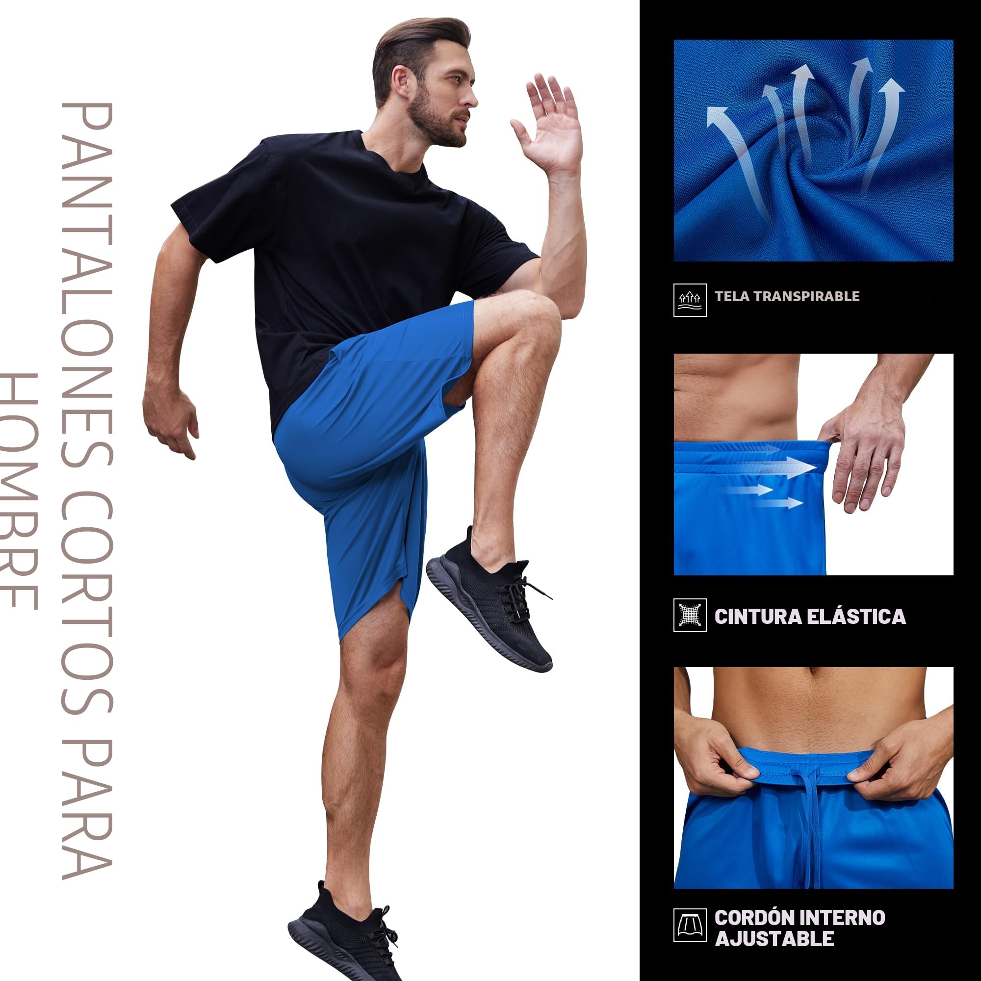 Pantalón Corto Hombre Deporte Secado Rápido Transpirable Correr Entrenamiento Shorts Deportivos Paquete 3/5