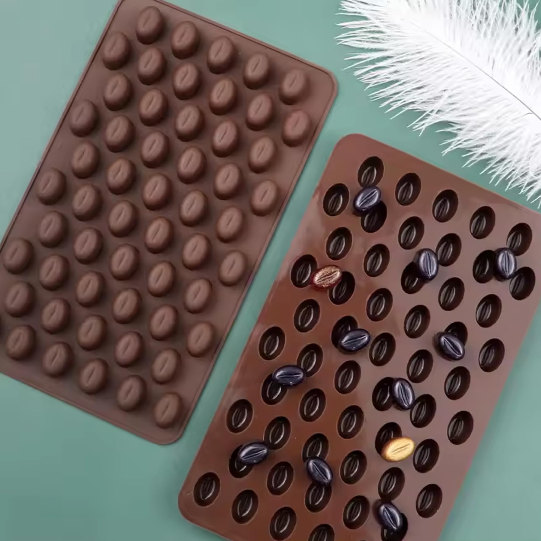 COCINA Moldes para Pastillas 4 Piezas 7x4 55 Cavidades Silicona Mini Granos de Café Moldes para Chocolate Bandeja para Hornear DIY para Trufas, Dulces y Chocolate.. — view 2