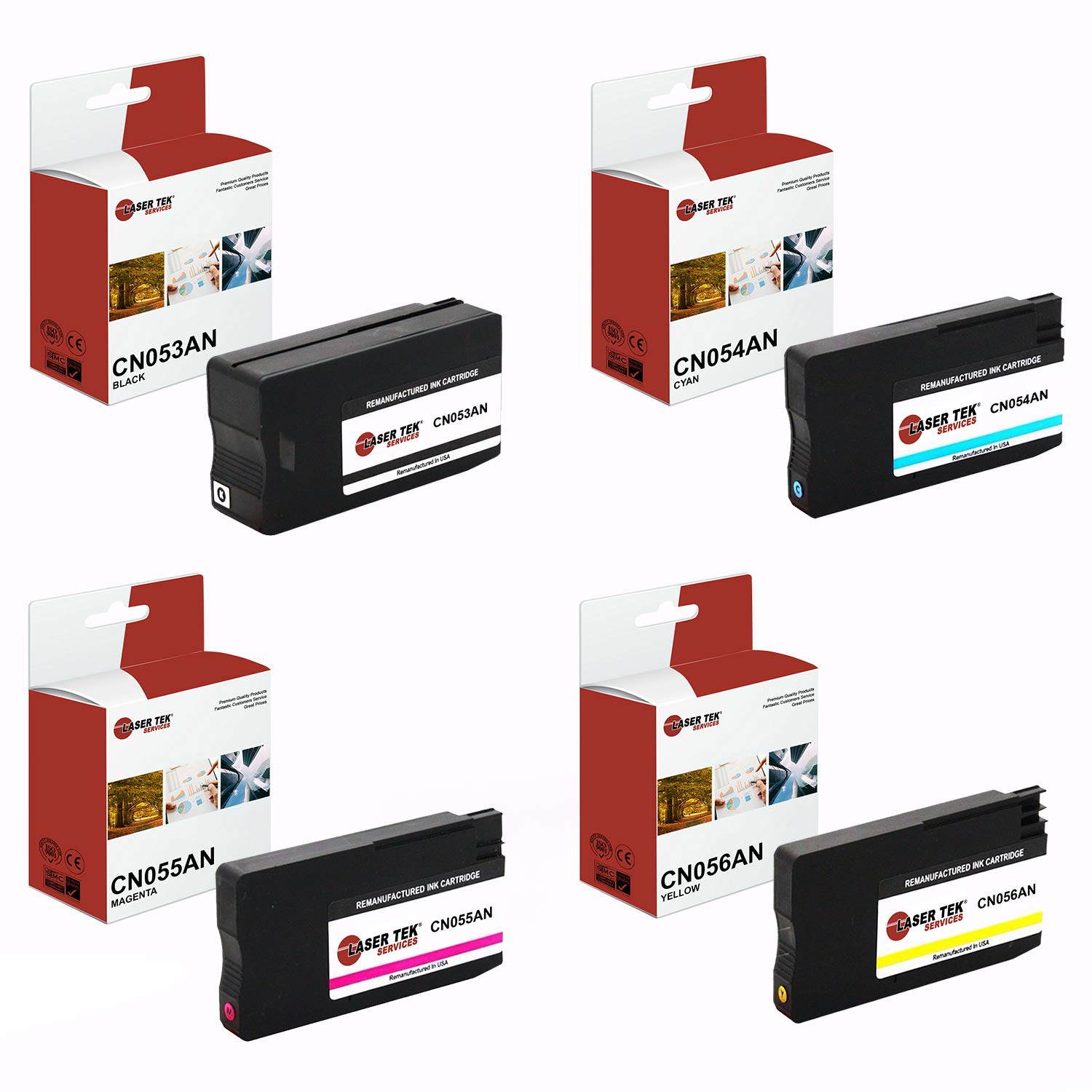 Laser Tek ServicesCompatible 932XL Ink Cartridge Replacements for HP CN053AN CN054AN CN055AN CN056AN (Black, Cyan, Magenta, Yellow)