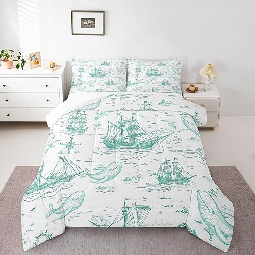 Miniatura 14 de Manfei Octopus Kids Comforter Set Queen Size,Dark Clouds Ocean Waves Trippy Retro Bedding Set,Boys Girls Room Decor,Underwater World Marine Life