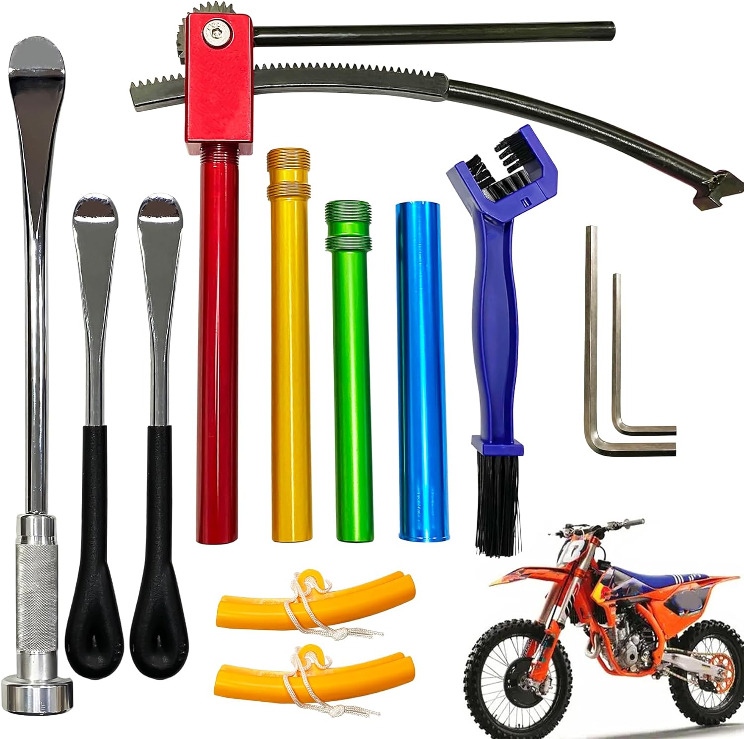 Dirt Bike Tire Changing Tools Complete Package for Motocross Enduro Compact Dirt Bike Tire Changer for 16" to 21" Wheels Quick Easy Mount 15mm to 25 mm Axles (Complete kit)