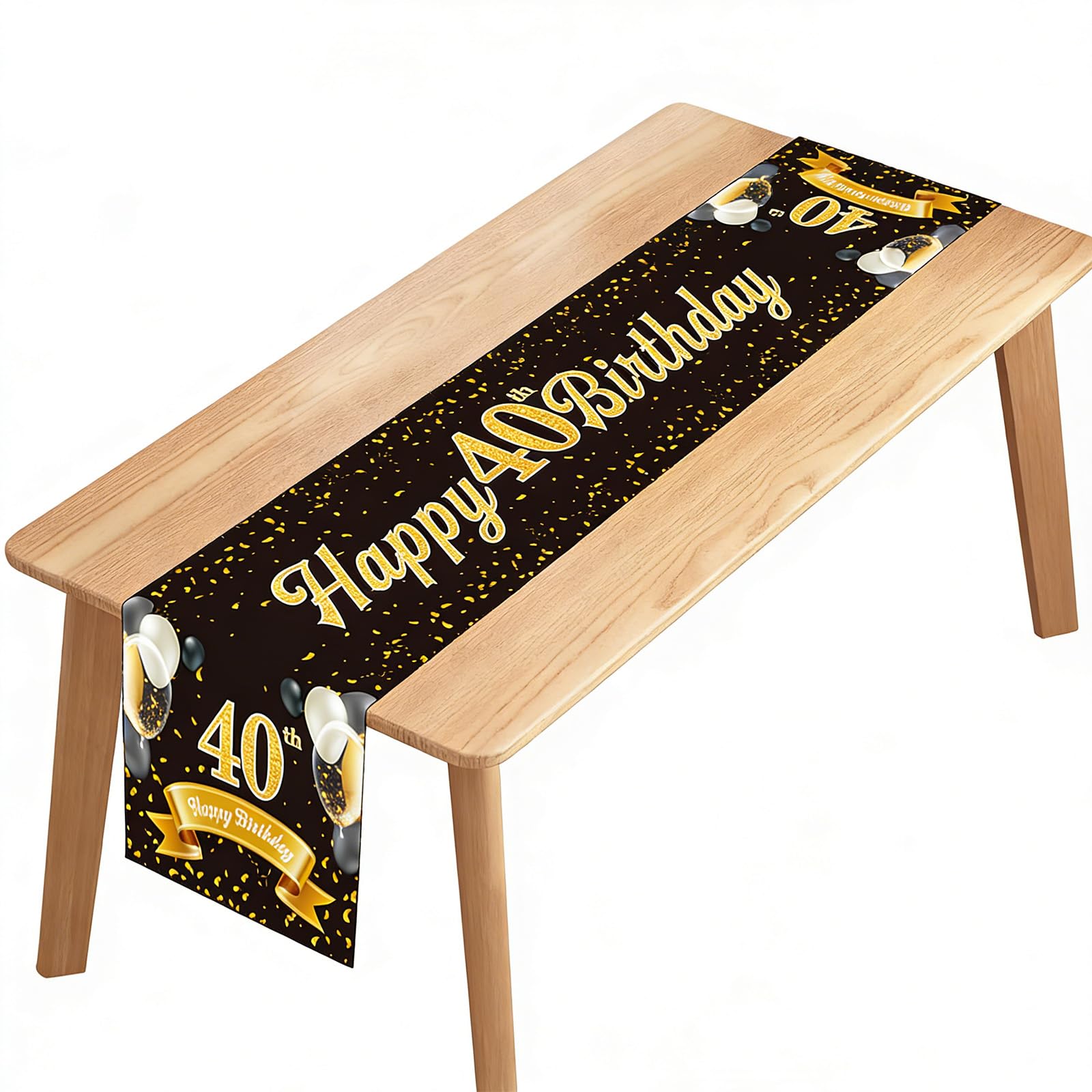 1PCS 40th Birthday Table Runner, Black Gold Desk Runners for 40 Years Old Men Women Party Supplies Tables Decorations, 180x35cm (40-Black Glod)