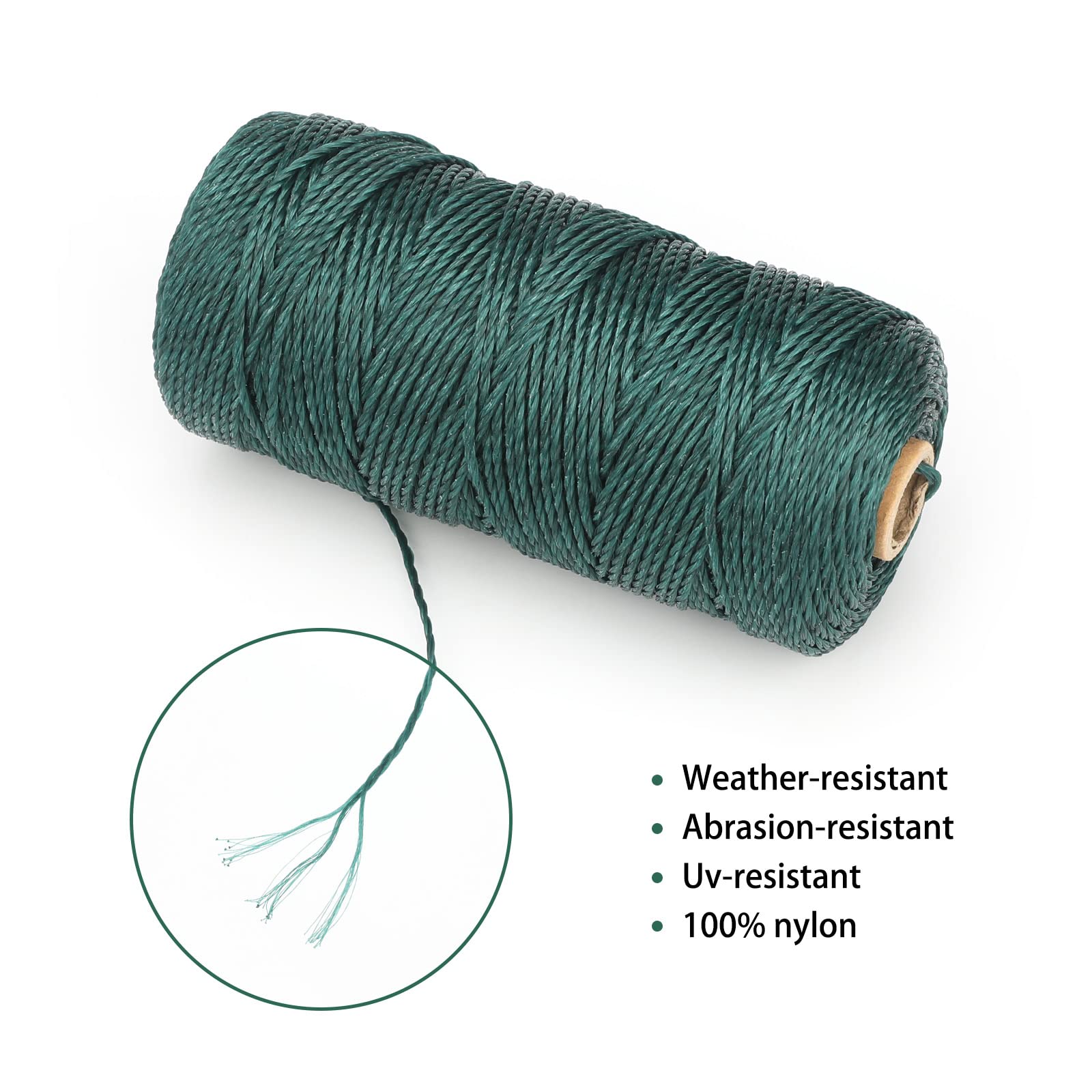 jijAcraft Zielony sznur nylonowy 2 mm, 130 m, zielony sznurek do pakowania, odporny na warunki atmosferyczne, do ogrodnictwa, podtrzymywania roślin, majsterkowania, na kemping