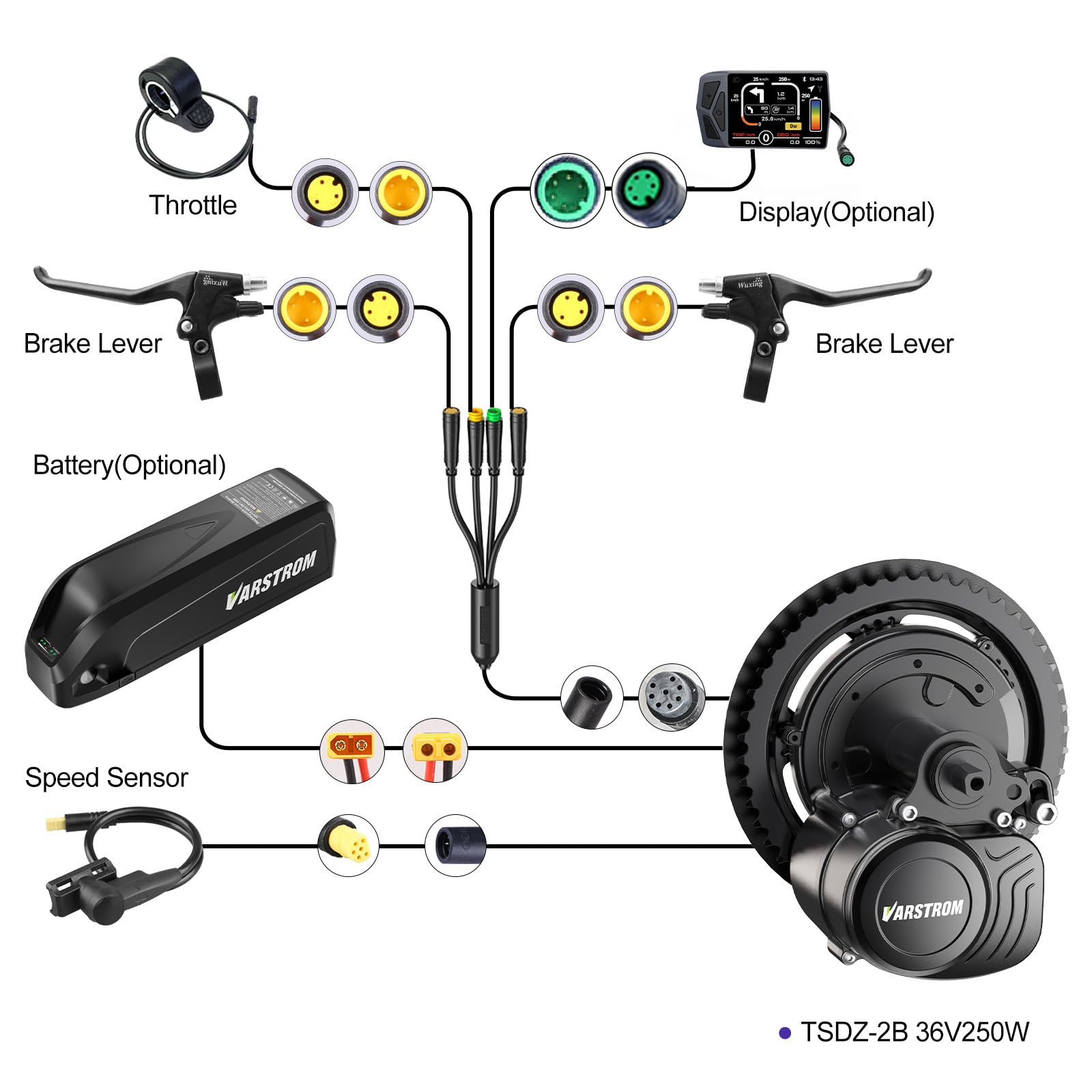 Kit Velo Electrique TSDZ-2B Moteur Central 36V 250W avec Batterie et Affichage Optionnels - Moteur Velo Electrique Puissant pour Vélo de Ville et VTT Électrique