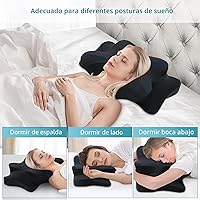 Vista 2 de DONAMA - Almohada cervical para cuello y hombros, diseño de espuma viscoelástica contorneado, soporte ergonómico para dormir de lado, espalda o boca