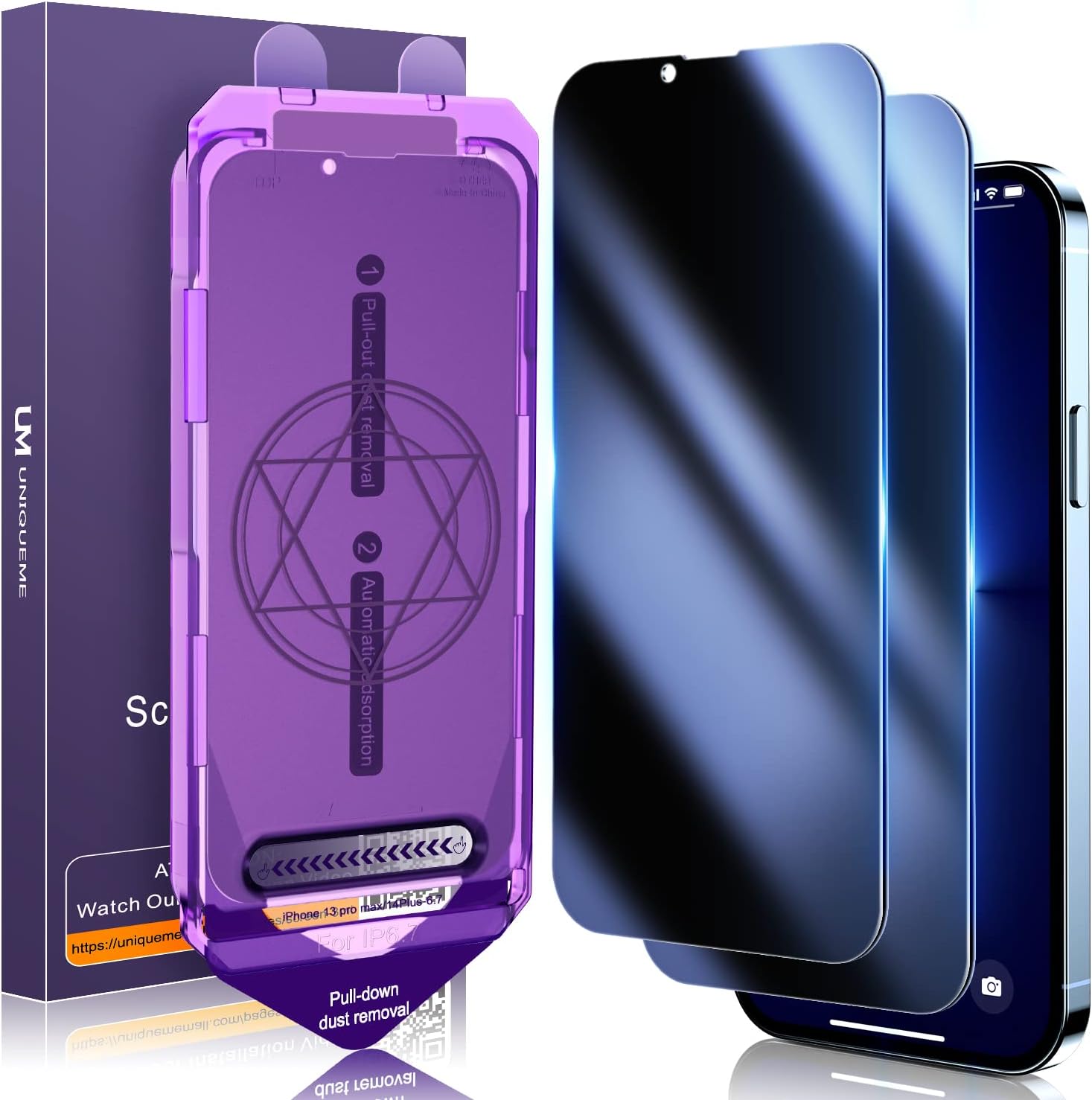 UniqueMe for iPhone 13 Pro Max Privacy Screen Protector, [2 Pack] [Auto