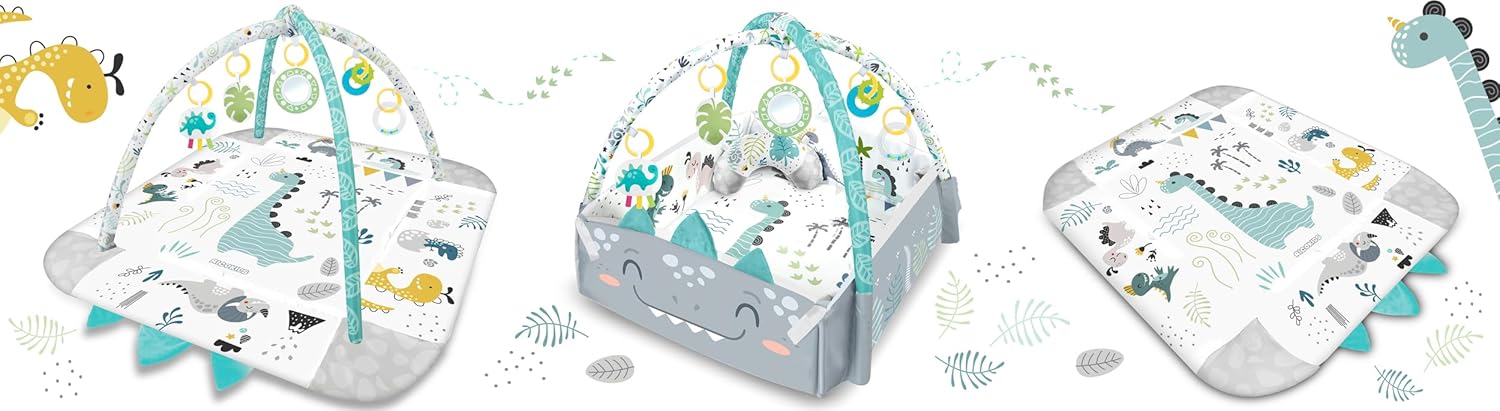 Ricokids play mat showing three different configurations: flat mat, mat with raised sides, and mat with arches