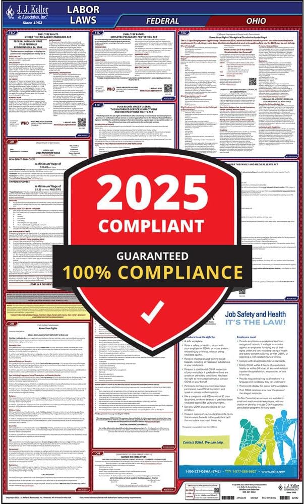 2026 Ohio and Federal Labor Law Poster (English, OH State) - OSHA Compliant All-in-One Laminated Poster, J. J. Keller & Associates, Inc.