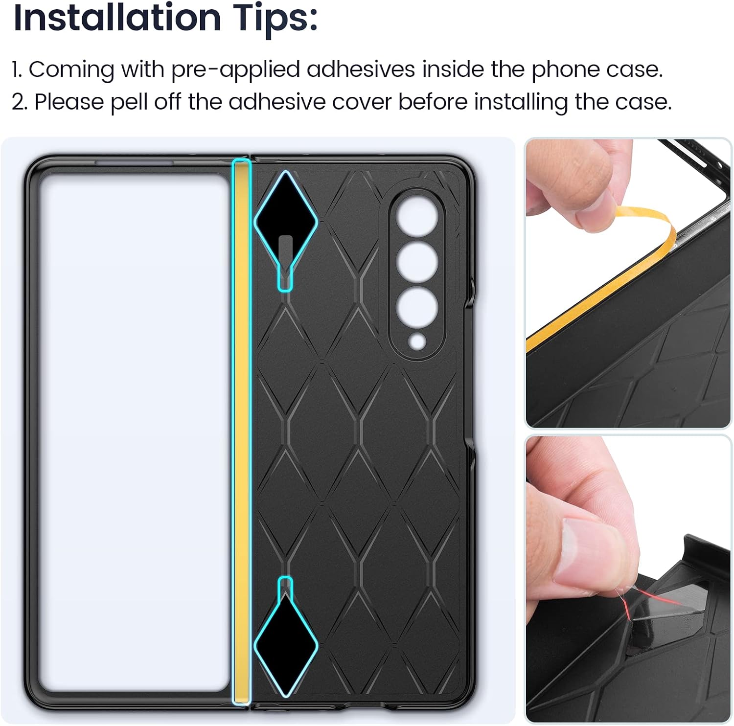 Ruky Samsung Galaxy Z Fold 3 Case with Hinge Protection, Galaxy Z Fold 3 Case with S Pen Holder [Not Include S Pen] Premium PU Leather Protective Phone Case for Samsung Galaxy Z Fold 3 5G, Black