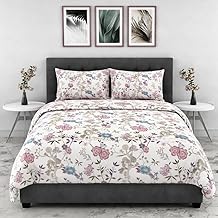 DECOR2ADMIRE Premium Cotton Bedsheet Double King Size 90x100 Inches, 300 TC Soft Breathable Printed Bed Sheet with 2 Pillow Covers (White Blush Floral, Double 90" x 100")