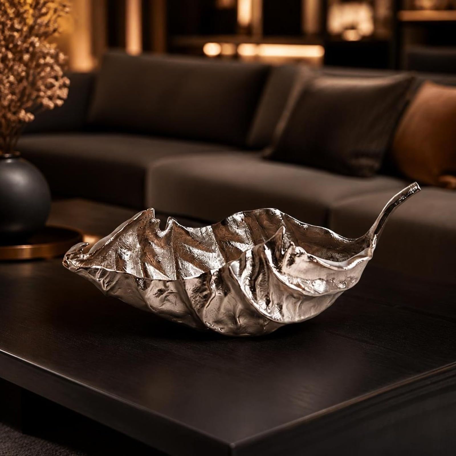 Baoblaze Vassoio a Forma di Foglia in Alluminio | perficie Effetto Stropicciato, Piatto Decorativo a Foglia, per Ingresso, Argento, L