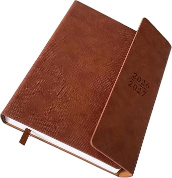 Planner 2026-2027, Weekly Monthly Academic Calendar for Jul 2026 - Dec 2027 [18 Month Agenda], 8.26" x 5.9" Faux Leather Cover + Thick Paper 26-27 Brown