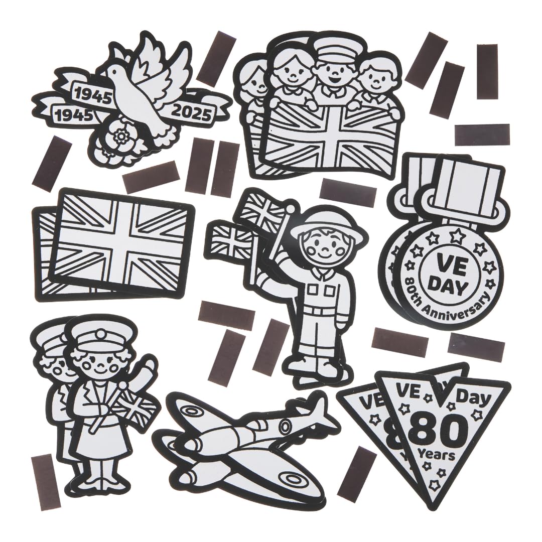 Baker Ross FN544 VE Day Colour-in Fuzzy Art Magnets - Pack of 16, VE Day for Kids VE Day 80th Anniversary - Image 2