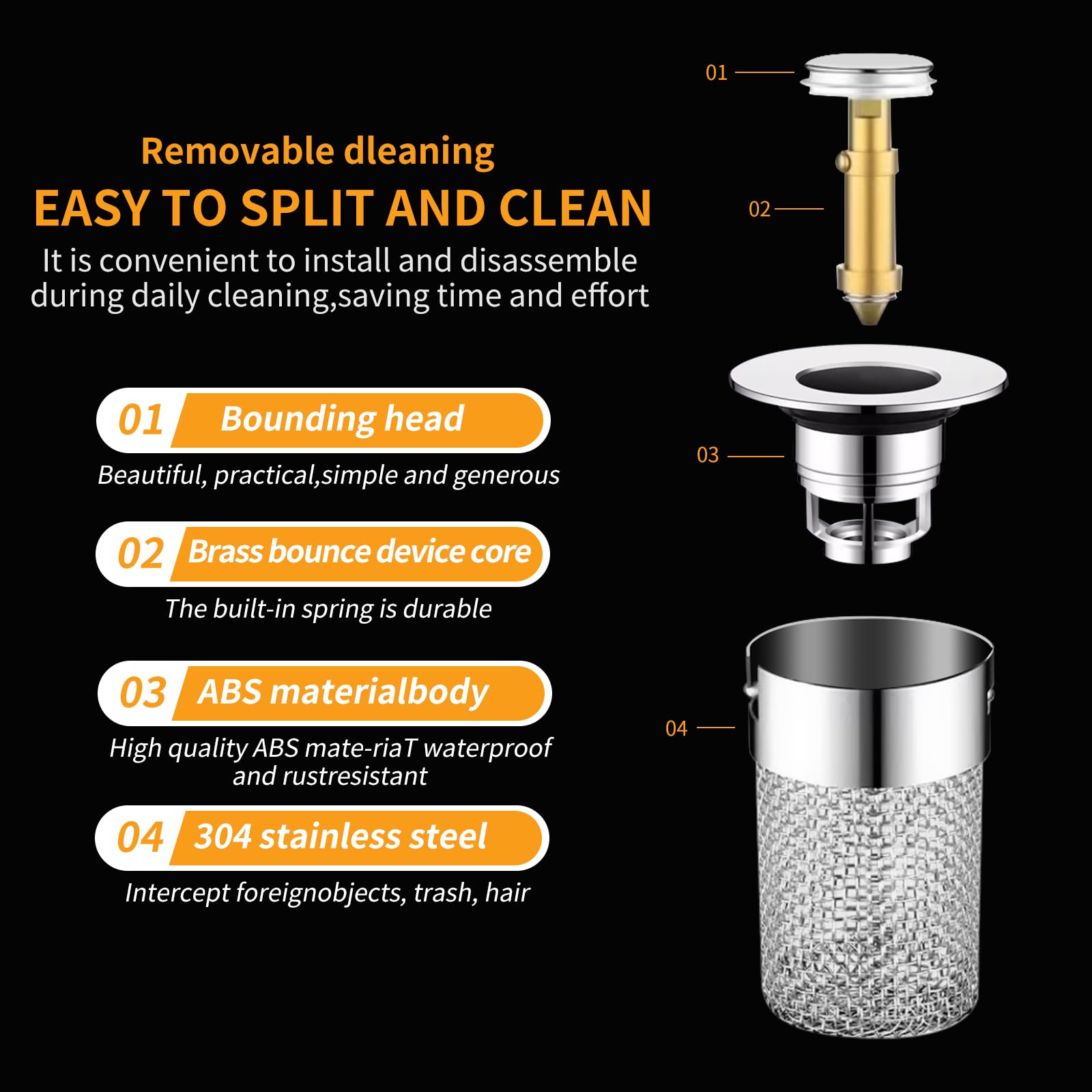 2 Bouchons De Lavabo à Pression - Avec Filtre à Cheveux - Pour Éviers 34-40mm - Installation Facile Sans Outils