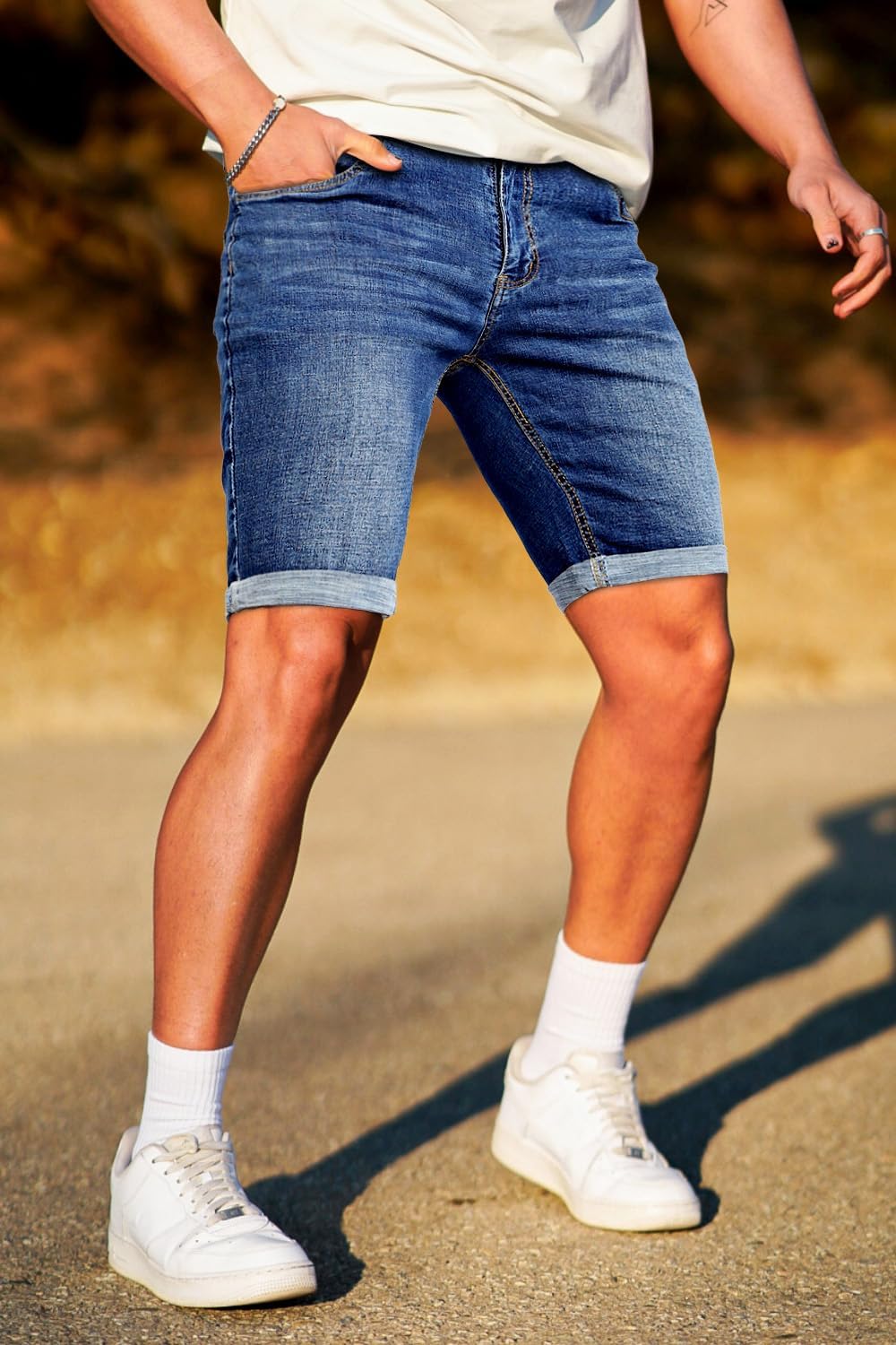GINGTTO Denim Shorts Men Stretch Skinny Jean Shorts for Men - Image 3