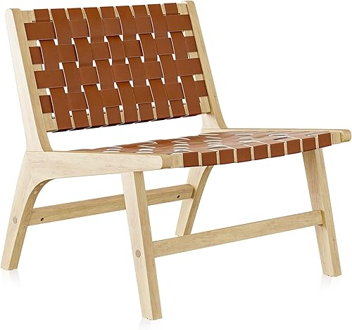 BELLEZE Morgan - Silla decorativa tejida de piel sintética, estilo bohemio de mediados de siglo con marco de madera maciza, 300 libras, silla de