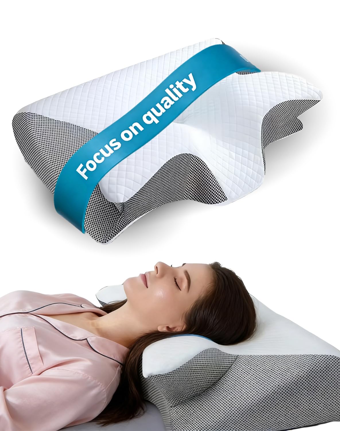 Vitasleep Migraine Pillow – Orthopedic Cervical Memory Foam Pillow for Neck Pain Relief, Ergonomic Dual Height Neck Support Pillow for Side, Back & Stomach Sleepers, For People with Insomnia (Grey)