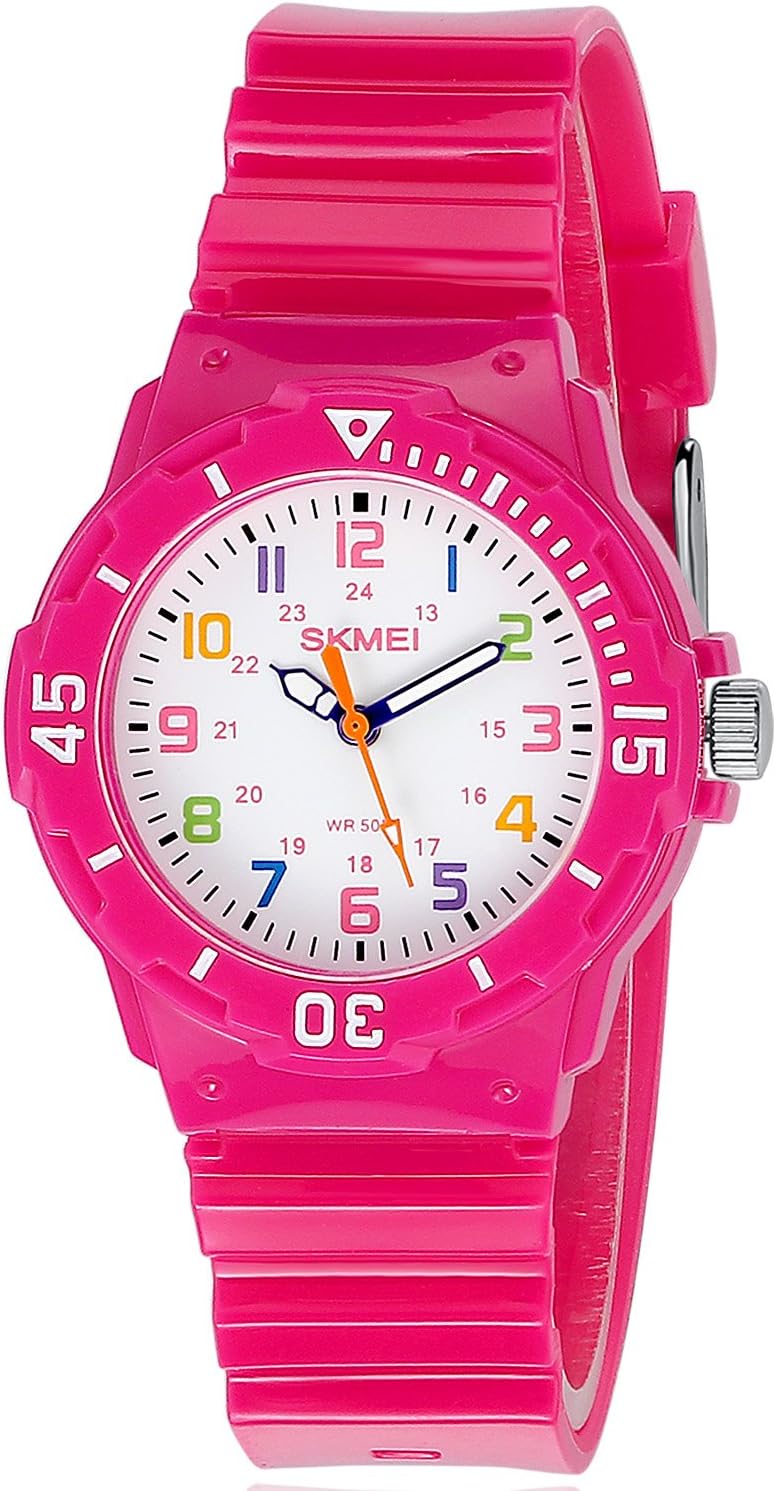 Girls Wrist Watch Two Display Modes,Colourful Numbers,Boys Girls Children Watch Rose Red