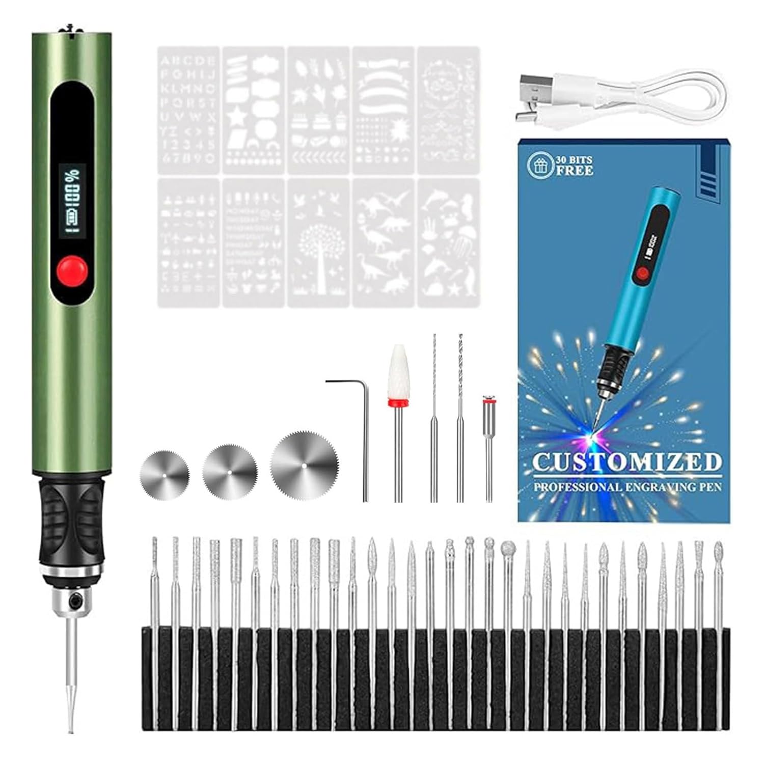 3-Speed Electric Mini Drill Pen Rechargeable DIY Electric Hand Drill with Small Drill Bits Electric Engraving Tool Kit Beginner Friendly for Artists & DIYers(Green)