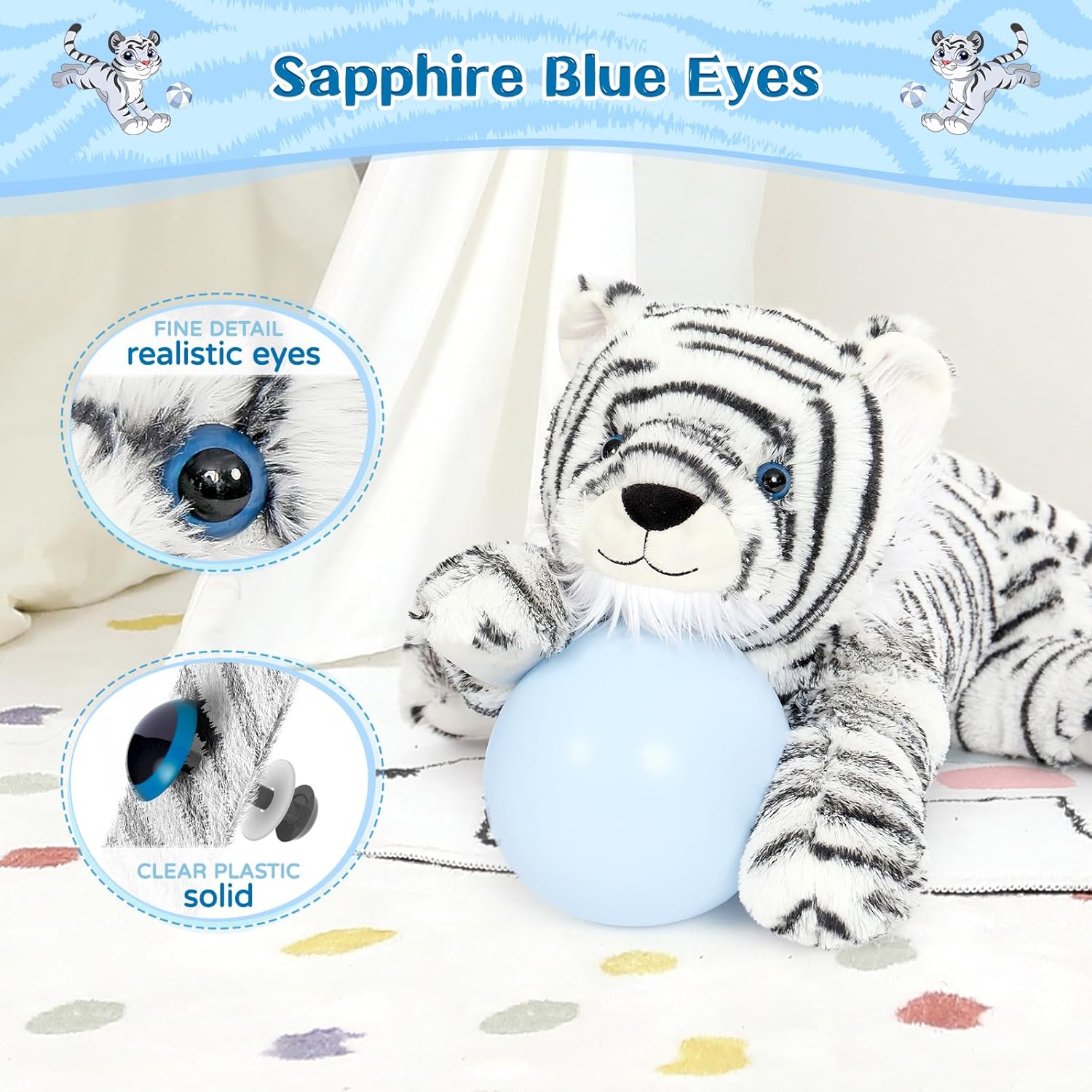 MaoGoLan 32 inch Tiger Stuffed Animal Giant White Tiger Plush Big Stuffed Tiger Snow Leopard Lion for Kids Girls Boys Safari-Themed Baby Shower Party Decorations