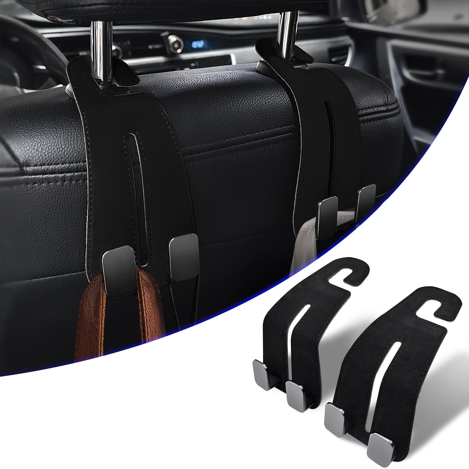 GZSH 2 PCS Car Seat Headrest Hooks Purse Hook for Car Leather 2 In 1 Car Seat Hooks for Universal Car Hanger Storage Organizer Car Headrest Hook for