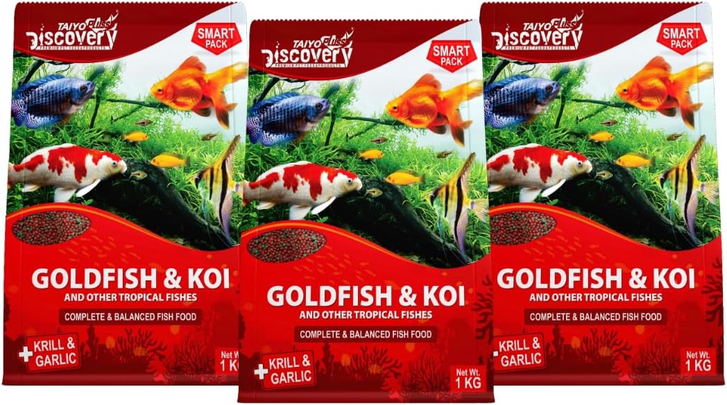 Taiyo Pluss Discovery Smart Pack Fish Food - 3 Kg Pack (1.2 MM pellets) | Highly Nutritious Floating Pellets With Krill & Garlic For All Tropical Fishes,All Life Stages