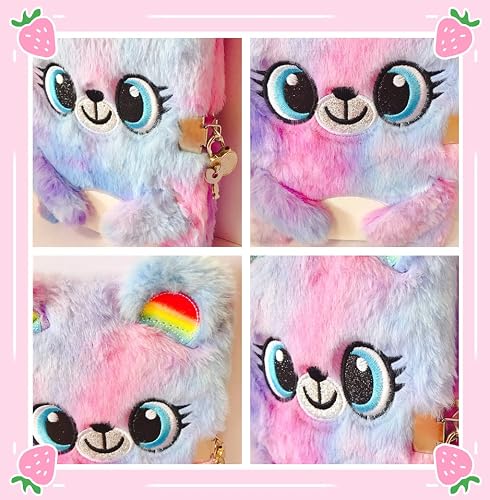 Luolizon Girls Diary With Lock,Kids Fuzzy Journal For Girls, Fluffy Notebook Birthday Gift Set With Multicolored Pen,Bow Hairpins,Stickers And Watermelon Purse（Purple） #TOP4