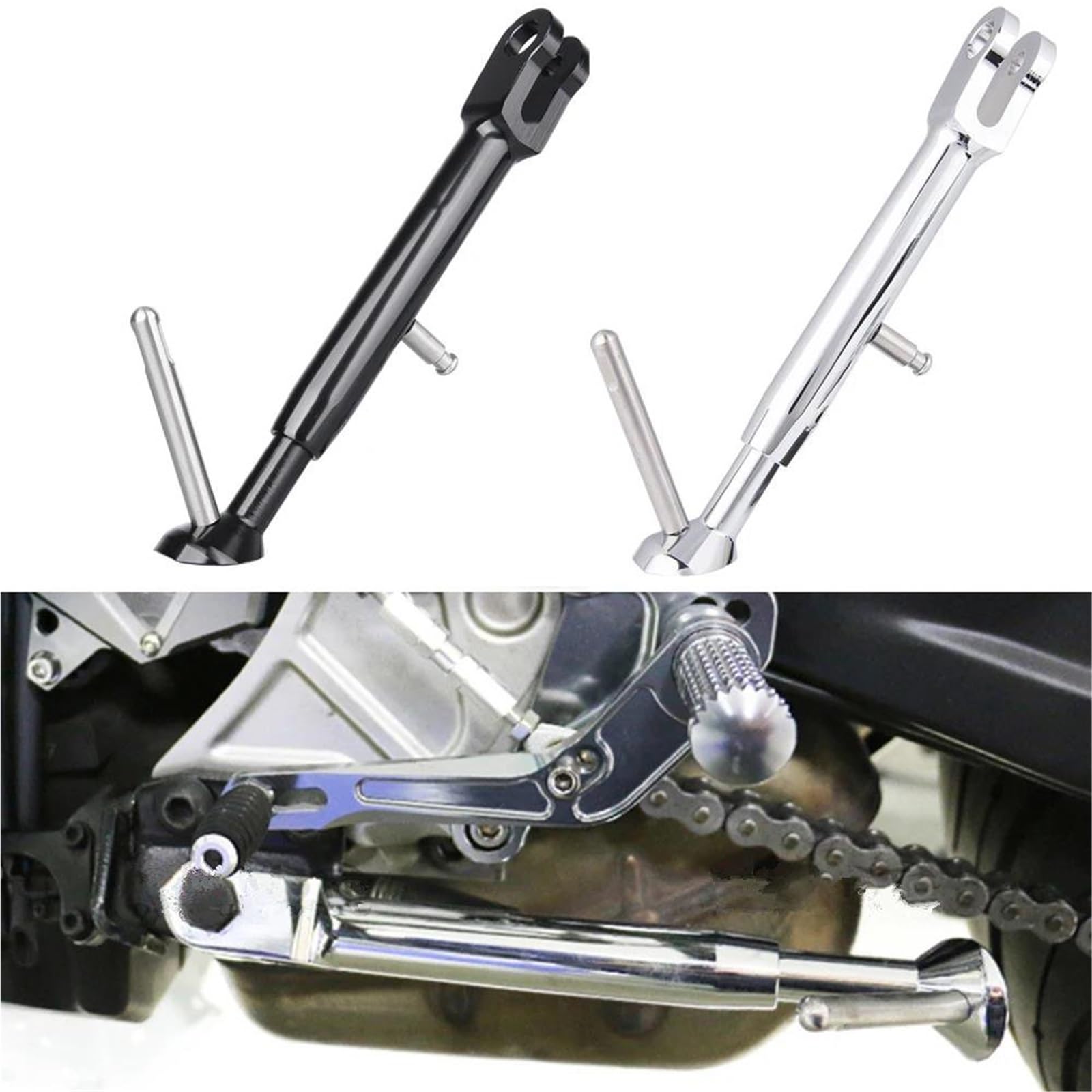 Rivestimenti Laterali Accessori di Supporto Cavalletto Laterale Cavalletto Regolabile Moto per Y&amaha FZ-07 MT07 FZ07 2013-2020 2018 2019 MT 07(Chrome)