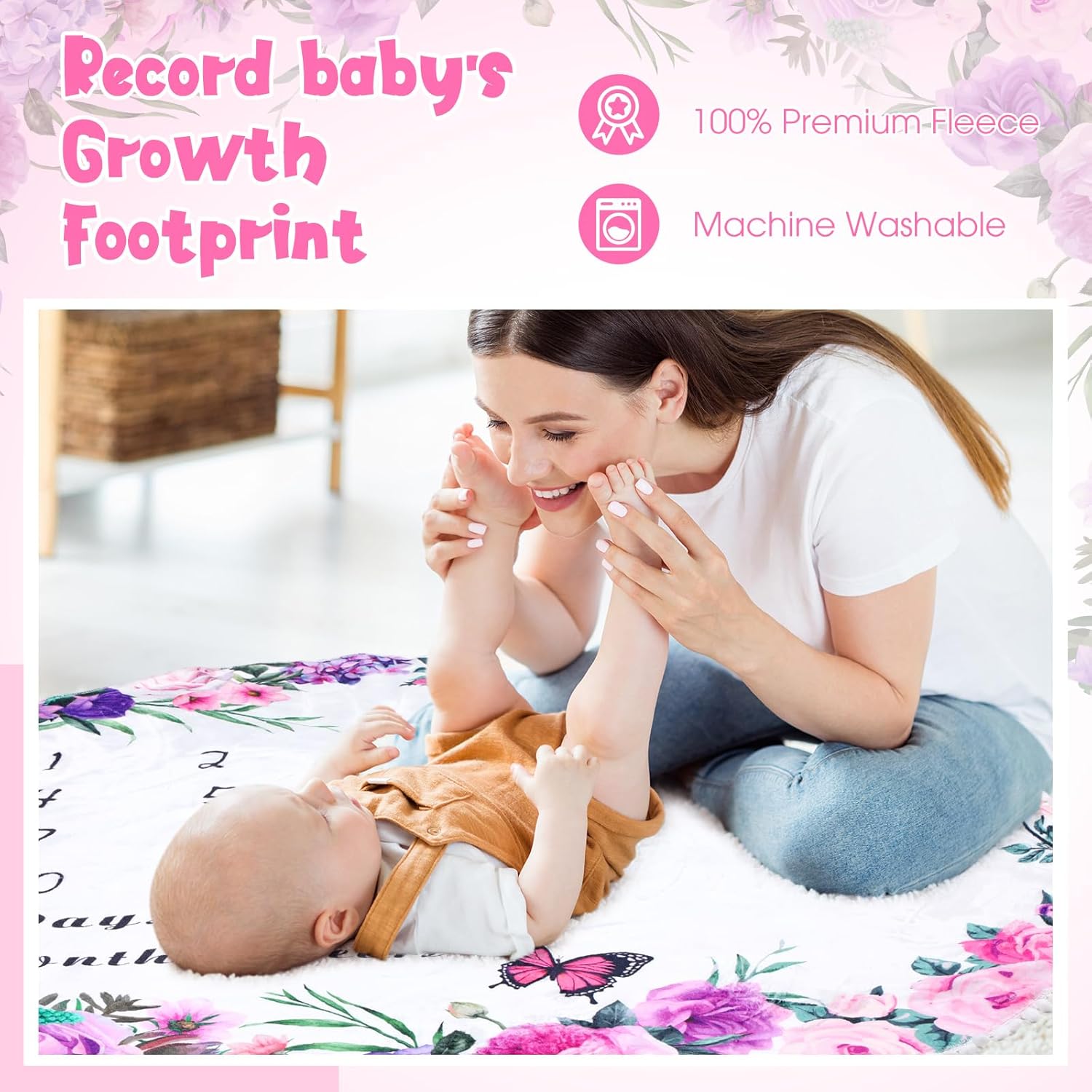 Chumia 3 Pcs Monthly Baby Milestone Blanket Set Purple Baby Age Month Blanket Newborn Growth Chart with Frame for Background - Image 5