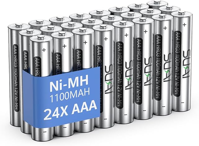 AAA Batteries rechargeables, Haute capacité rechargeables AAA Piles 1100mAh 1.2V NiMH Faible décharge (24 Boîte)