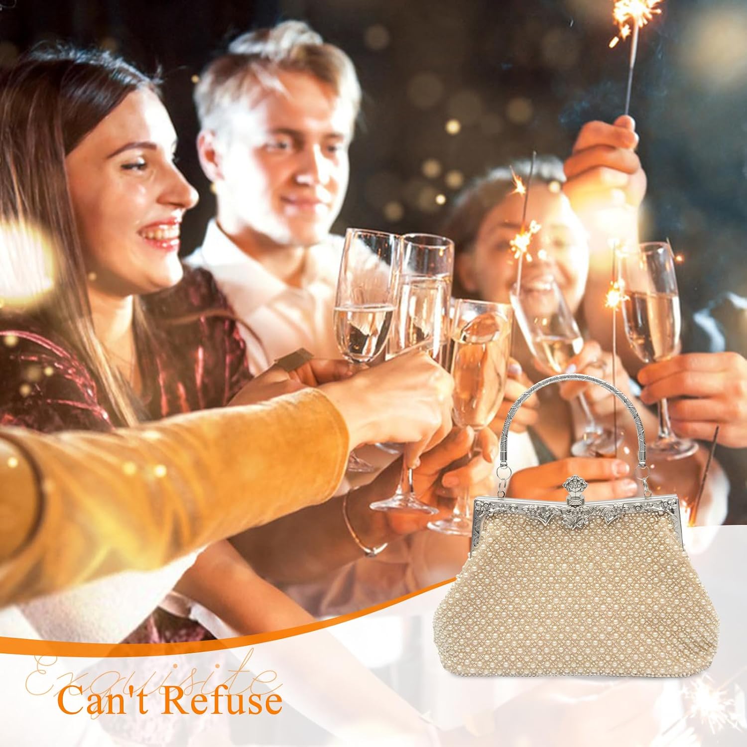 CORIOS Pearl Evening Bag for Women Beaded Clutch Bag Bridal Wedding Purse Rhinestone Handbag Elegant Crystal Shoulder Bag