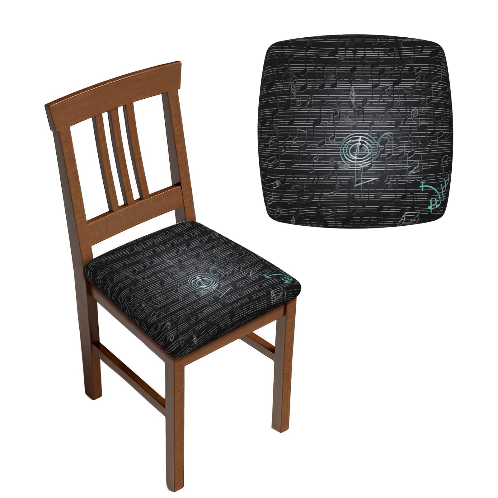 NONHAI 4PCS Dining Chair Seat Covers Set Music Notes Stretch Removable Chairs Covers Washable Seat Cushion Slipcovers Protector for Dining Room Kitchen Chairs