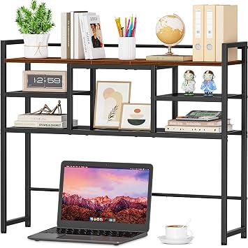 Snughome Desk Shelf، رف كتب سطح المكتب 38.6 بوصة، Desk Hutch Dorm، Countertop Storage Hutch مع 5 رفوف لمكتب الكمبيوتر، رف منظم عرض سطح المكتب الخشبي متعدد الأغراض لسكن المكاتب المنزلية