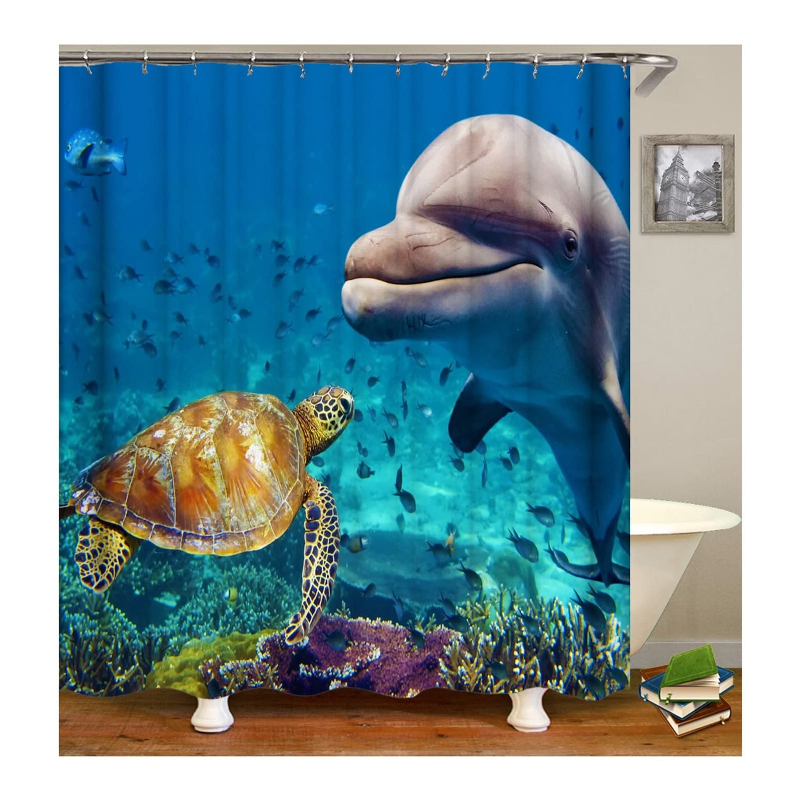 Gualiy Zasłona prysznicowa przezroczysta wkładka odporna na pleśń, delfin żółw morski wanna zasłona prysznicowa 120 x 180 cm wielokolorowa zasłona łazienkowa
