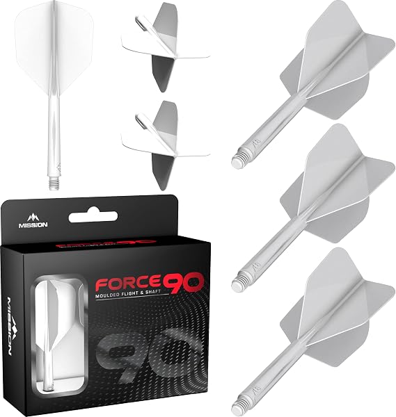 Mission Darts Force 90 | Freccette con sistema integrato di precisione e asta, confezione da 3 alette e steli combinati 2 in 1 professionali altamente resistenti | Standard No.6 - 1