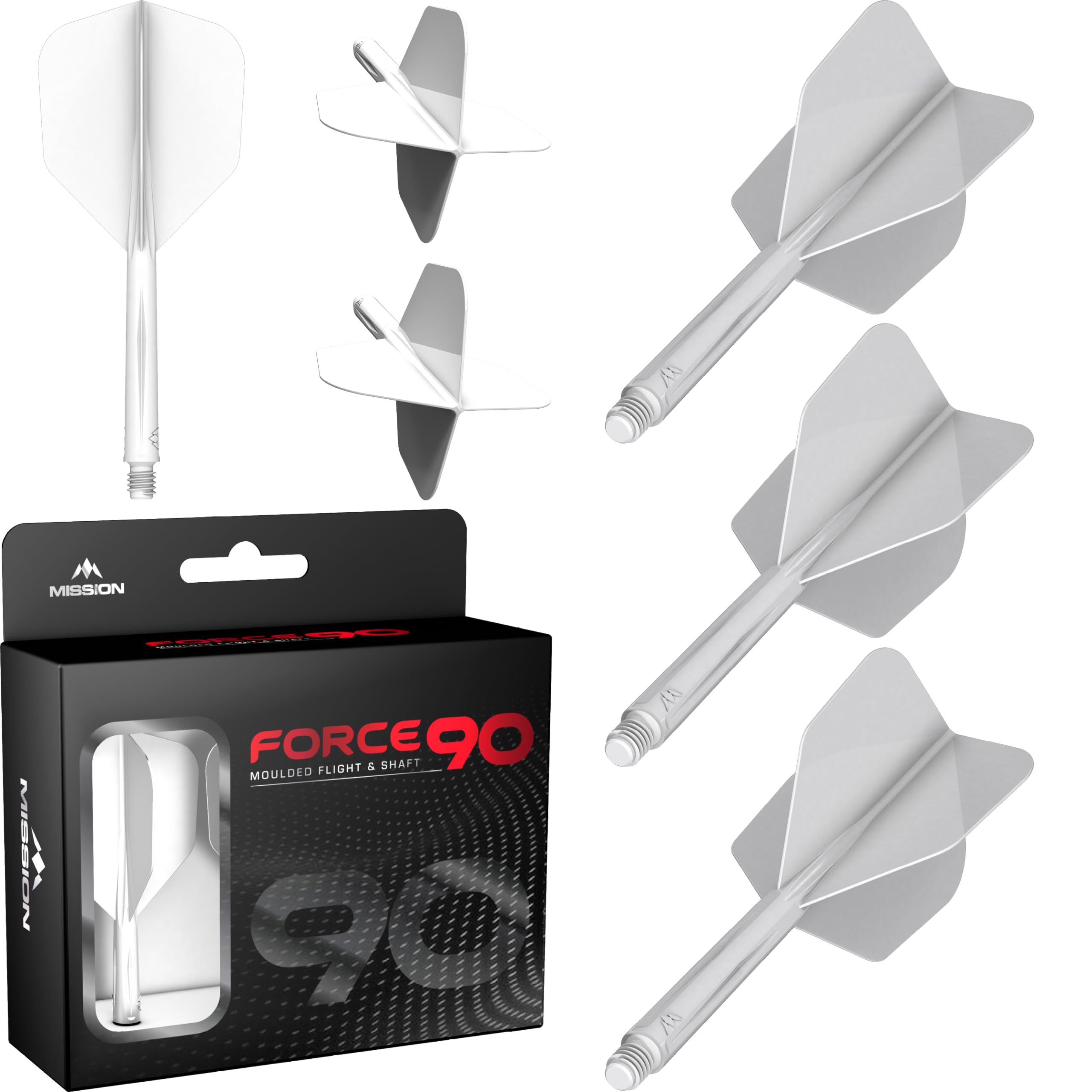 Mission Darts Force 90 | Integrated Precision Moulded Dart Flight And Shaft System, Pack of 3 Professional Highly Durable 2-In-1 Combined Dart Flights And Stems | Standard No.6
