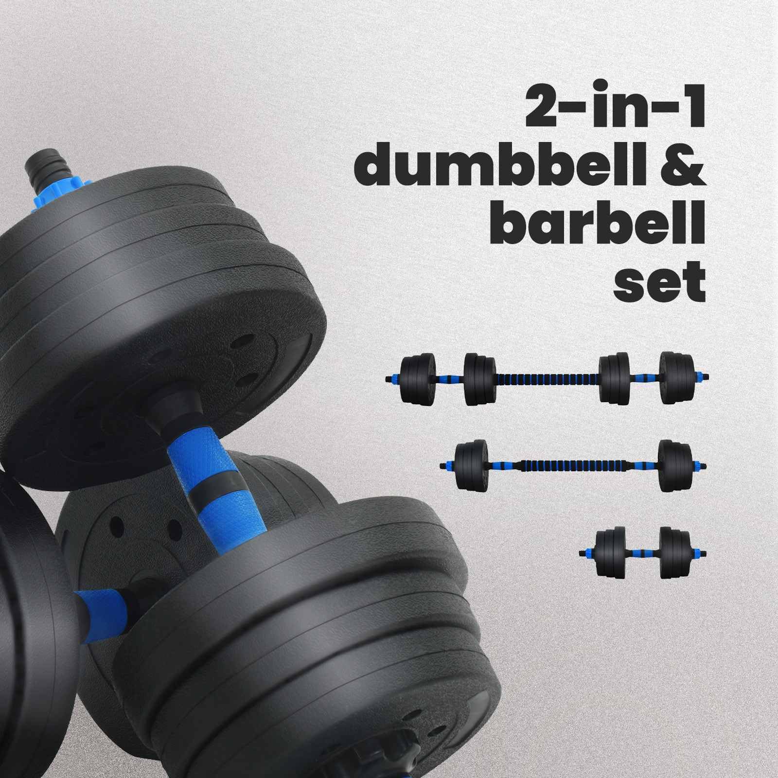 vidaXL Set Manubri e Bilanciere 2-in-1 20 kg Nero e Blu, Attrezzatura da casa, manubri Regolabili, Pesi per Allenamento, Fitness Indoor, Strumenti e Attrezzi salvaspazio