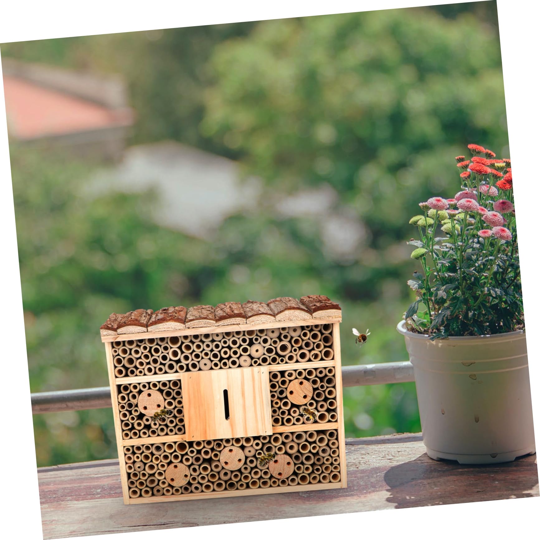Casetta per Insetti in Legno Beige per Api e Dorifore, Casa di Legno da Giardino, Attira Insetti e Favorisce L’Ecosistema del Giardino