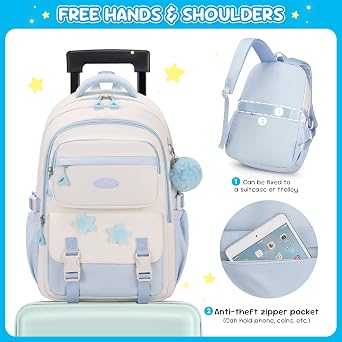 Amythe Girls School Backpack - Stylish and Spacious School Bag for Girls in Elementary and Middle School, Water-Resistant Bookbag with Cute Pendant, Ideal for Casual Travel,