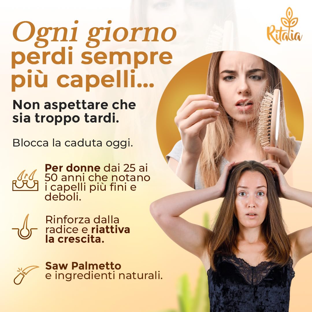 Ritalia Lozione Crescita Capelli | Con Serenoa Repens, Caffeina, Cheratina | Texture leggera, facile assorbimento | Per capelli uomo donna