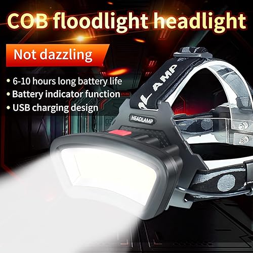 Miniatura 2 de DARKBEAM COB Linterna Frontal Reflector Recargable por USB con Luz Roja, 2000 Lúmenes Faro LED - Mantenimiento del Automóvil y Construcción Nocturna