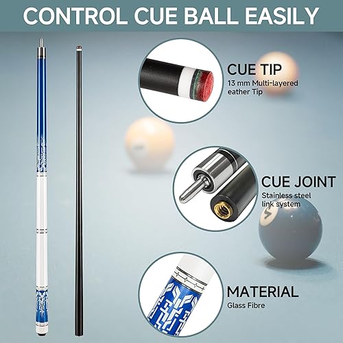 Miniatura 2 de HomeSeason Fiberglass Pool Cue 58" Professional Pool Stick 12.7mm 4-Layer Tip Low Deflection Cue Stick, 3 * 88Joint Pin, Ultra-Smooth, Billiard Cue